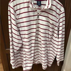 Lands end Striped Zip-Up Fleece Pullover - Cream & purple/burgandy